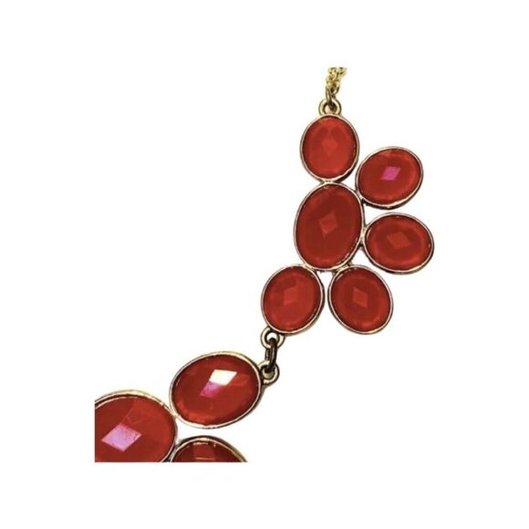 Vintage Spring candy Red Flower Rhinestone Gold Tone Statement Necklace 20in - Picture 8 of 10